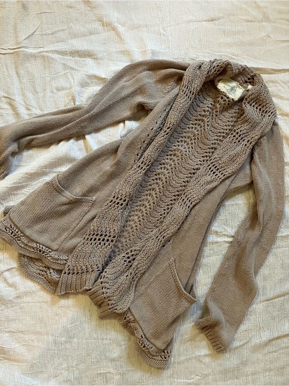 Angel Of The North Taupe Open-Front Knit Cardigan